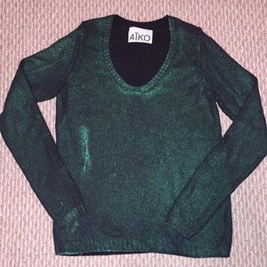 AIKO sz M Green glitter painted sweater.